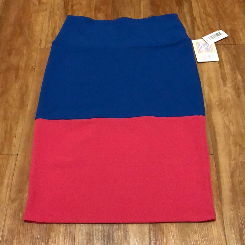 LuLaRoe Cassie Blue/Pink Colorblock Pencil Skirt Size Small